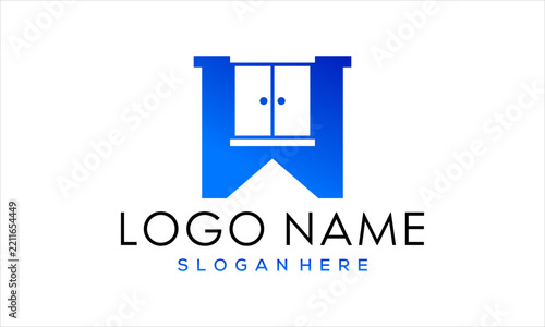 Letter W Wardrobe Logo Template Design Featuring Furniture and Cabinet Concept in Blue Gradient