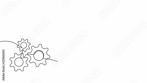 Continuous one line drawing of gears and electric light bulb. Single line drawing gears and lightbulb. Concept of idea emergence and business startup. 4K video animation with alpha channel.