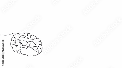 Continuous one line drawing of human brain and electric light bulb. Single line drawing brain and lightbulb. Concept of idea emergence and business startup. 4K video animation with alpha channel.