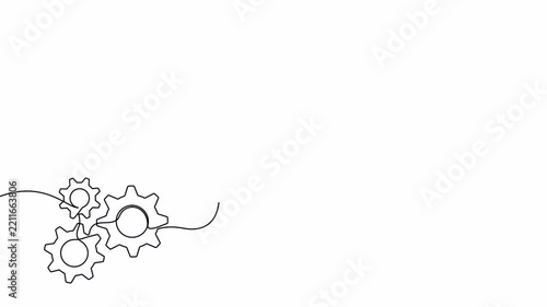 Continuous one line drawing of gears and paper plane flying up. Single line drawing gears and paper plane. Concept of innovation and business startup. 4K video animation with alpha channel.