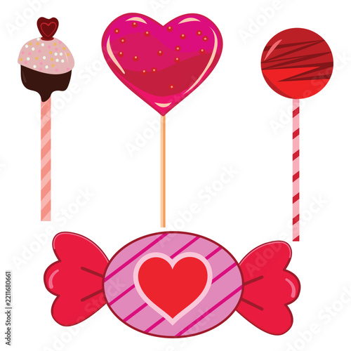 Set of valentine sweets and candies isolated.