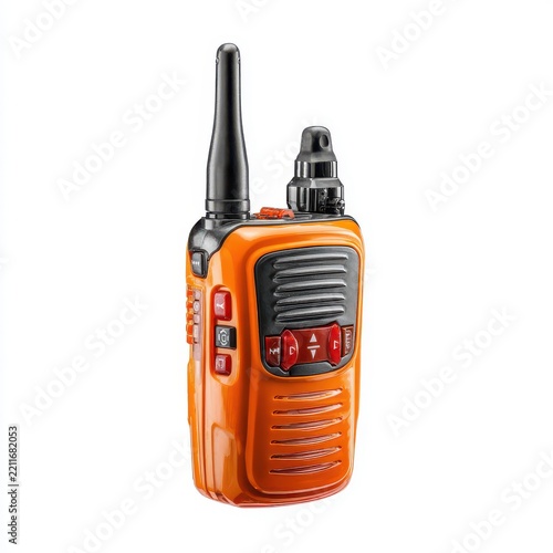 Orange Walkie-Talkie: A compact and rugged orange walkie-talkie, perfect for outdoor adventures, construction sites, or emergency communication, showcasing its durable design and clear antenna.