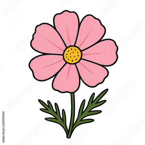 Pink Cosmos Flower Vector Illustration