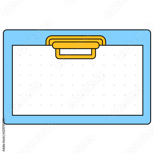 A simple graphic illustration of a light blue rectangular board with a yellow handle.