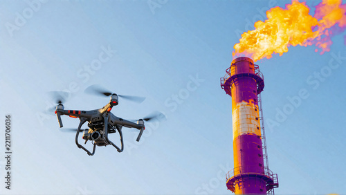Drone capturing thermal map of flare stack
