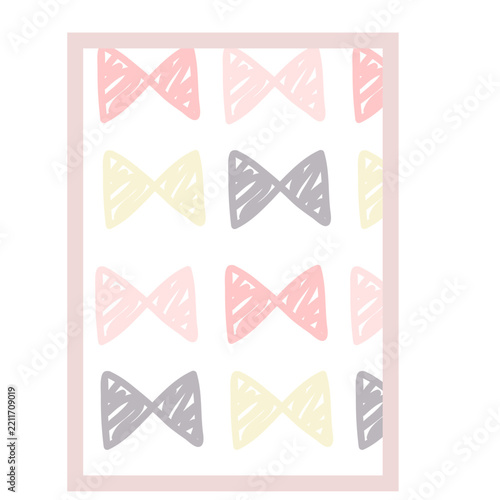 Charming Hand-Drawn Bows Pattern in Soft Pastel Colors with a Decorative Frame.