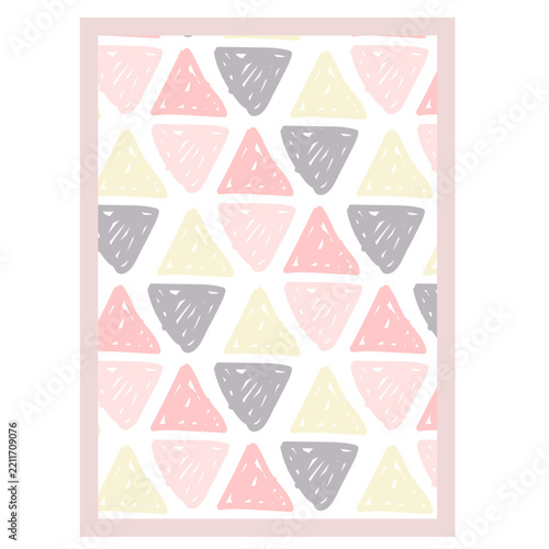 Hand Drawn Pastel Triangle Pattern Background with Doodle Style Abstract Geometric Shapes.
