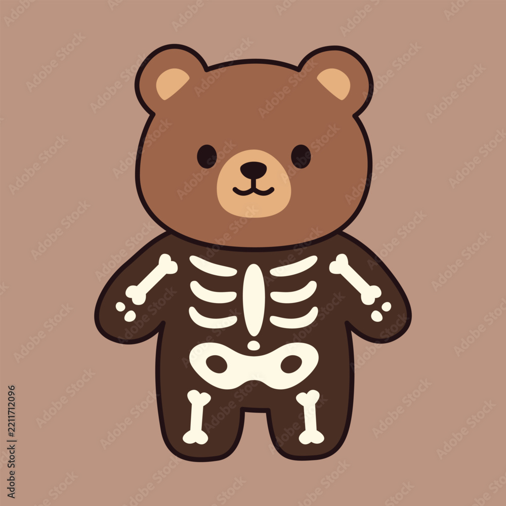 Obraz premium Cute Teddy Bear Wearing Skeleton Costume Halloween Vector