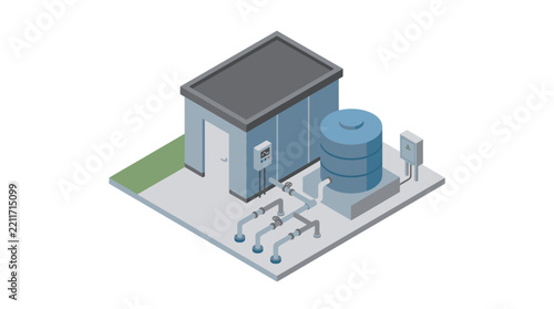Isometric Water Treatment Plant Illustration.