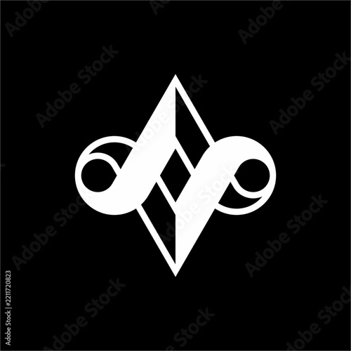 Unique AV or VA monogram blending bold fluid infinity strokes with a sharp geometric diamond frame. Ideal for fintech innovation, creative agencies, IT systems, plus media.