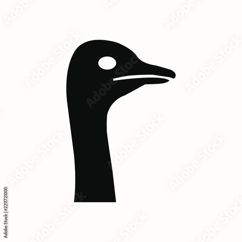 Black ostrich head silhouette icon isolated on white background 