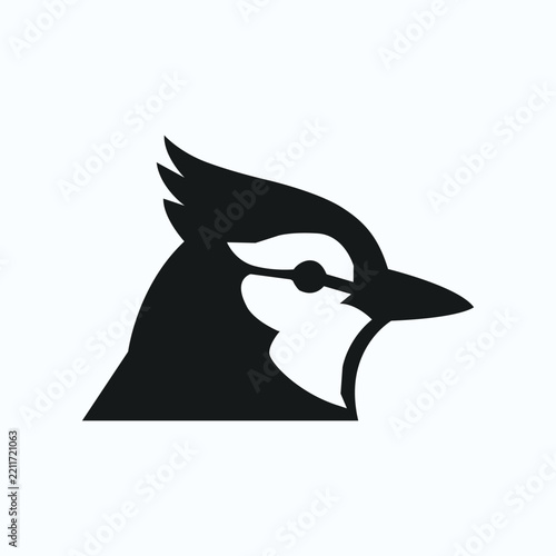 Black blue jay head silhouette icon isolated on white background 