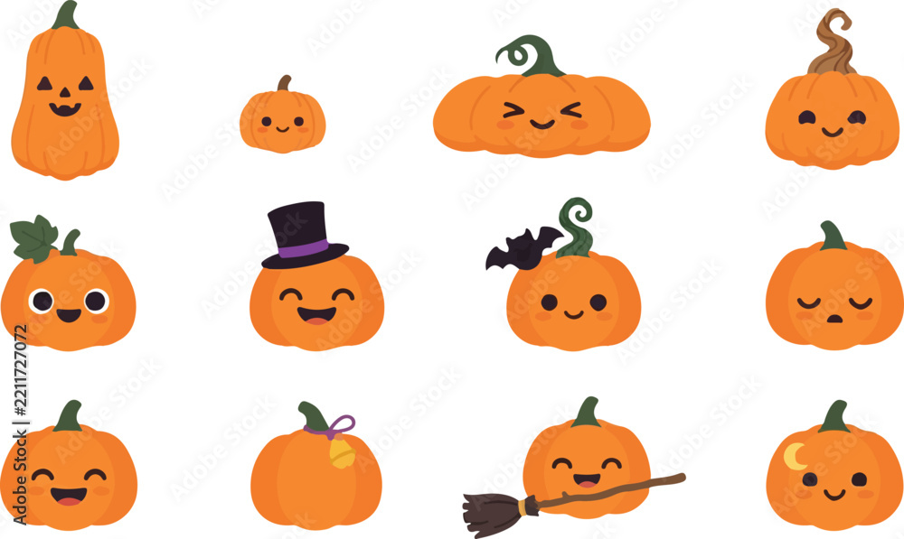Fototapeta premium Creative pumpkin design bundle featuring festive autumn harvest elements for seasonal holiday decorations and fall graphic projects