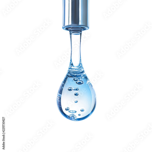 Water flowing from a tap against a white background.