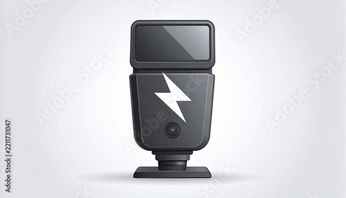 A black camera speedlight icon stands against a white background.