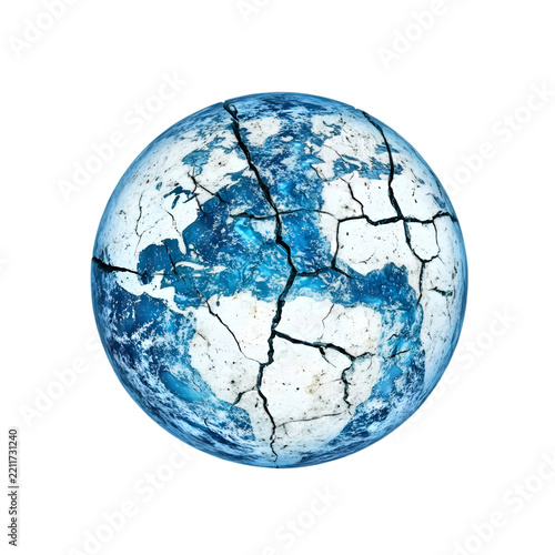 Planet Earth with a dry, cracked surface against a white background.