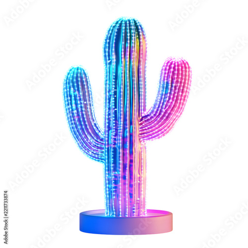Neon cactus isolated on a white background.