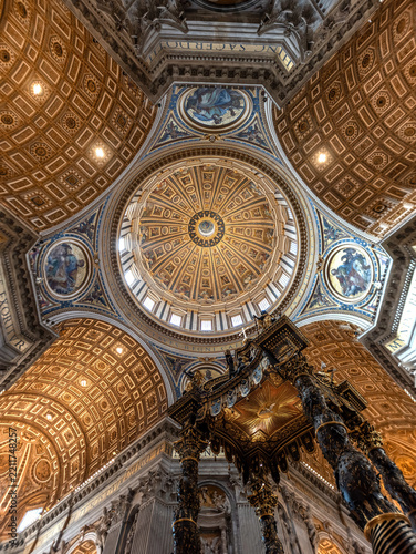 Rome, Italy - March 30, 2026 - Dome and baldachin of the main altar inside Saint Peters Basilica Rome