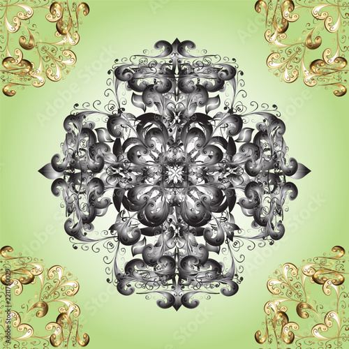 Vintage baroque vector seamless background with ornate black floral medallion and elegant golden corner ornaments. Luxury repeating pattern for wallpaper, textile and decorative design.