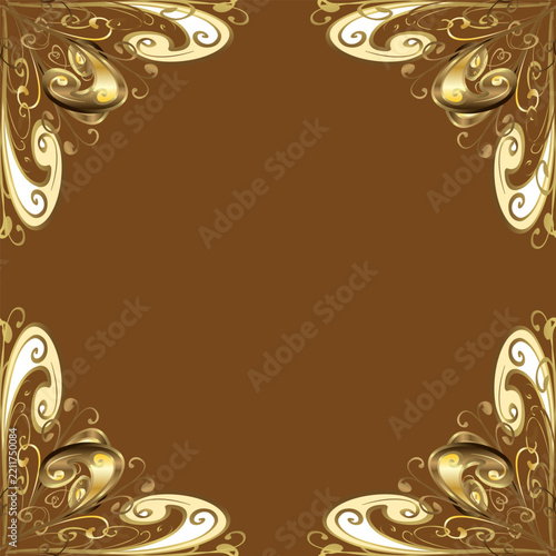 Elegant brown and gold vector seamless background with ornate baroque corner decorations and floral scrollwork. Luxury vintage pattern for wallpaper, textile, fabric and classic design.