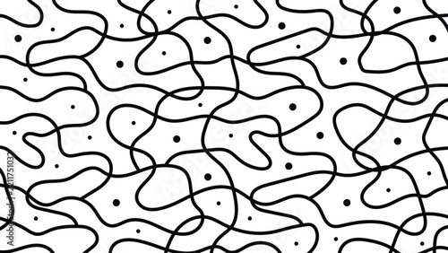 Black and White Continuous Line Art Abstract Pattern Vector Background Isolated on White for Minimalist Packaging and Textile Design
