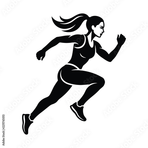 Running Woman Silhouette Black Female Athlete Sprinting Vector Illustration For Fitness, Sports, Training, And Active Lifestyle Design