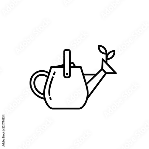 Watering can with growing plant sprout, garden tool icon, isolated on white