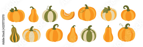Flat vector pumpkins set isolated on white background