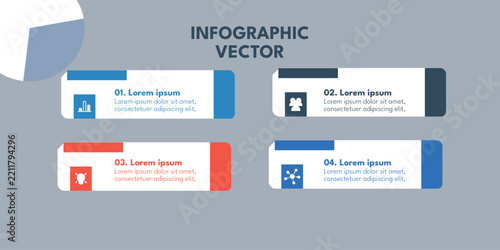 Four step horizontal business infographic with icons and editable text placeholder boxes
