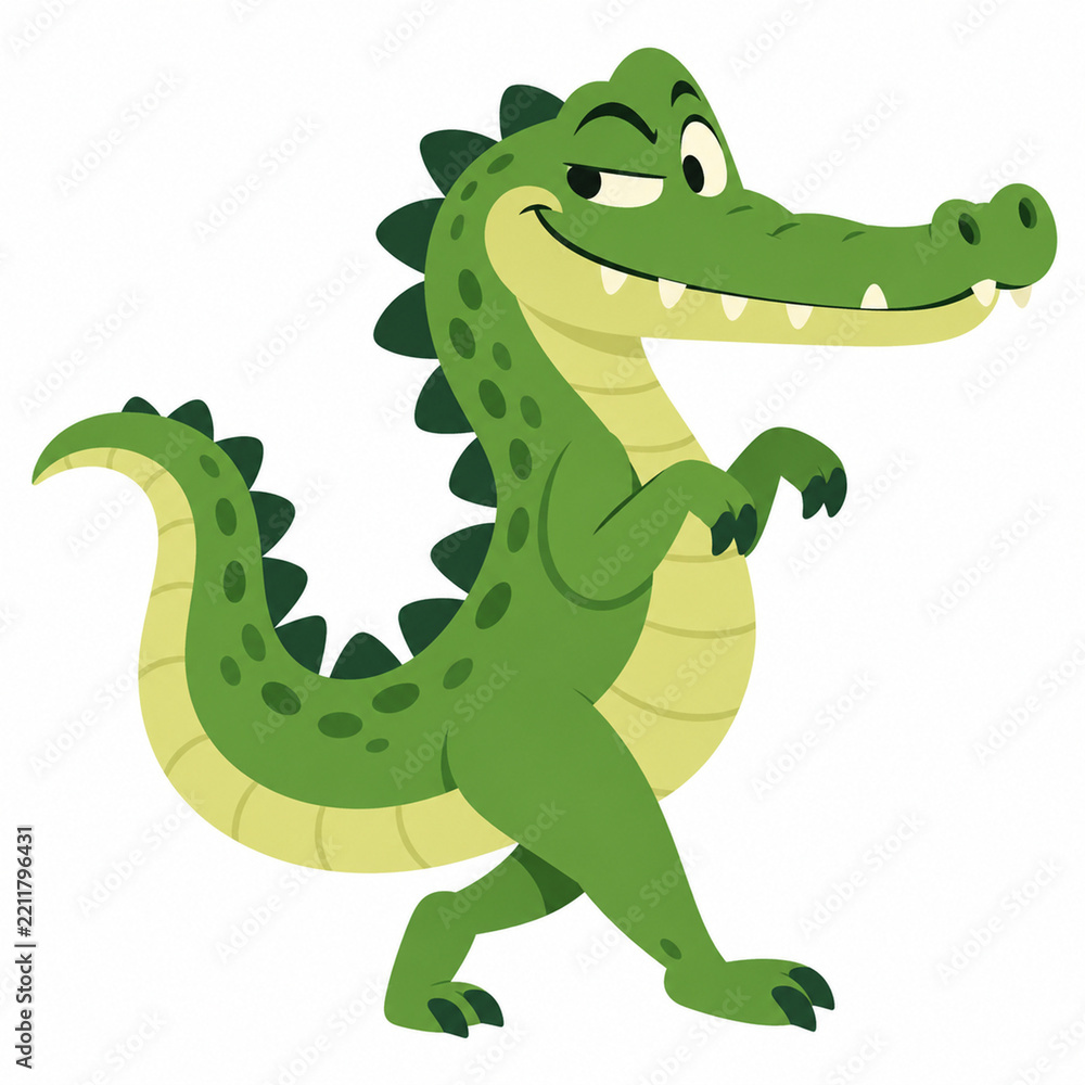 Obraz premium Funny Green Crocodile Cartoon Character Walking