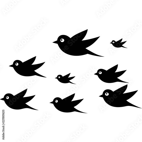 Minimalist Flying Birds Flock Silhouette on White Background – Elegant Nature Vector Illustration