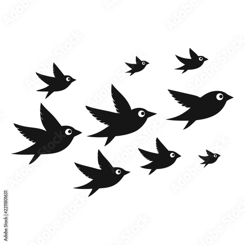 Minimalist Flying Birds Flock Silhouette on White Background – Elegant Nature Vector Illustration