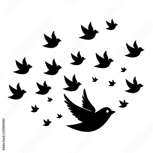 Minimalist Flying Birds Flock Silhouette on White Background – Elegant Nature Vector Illustration