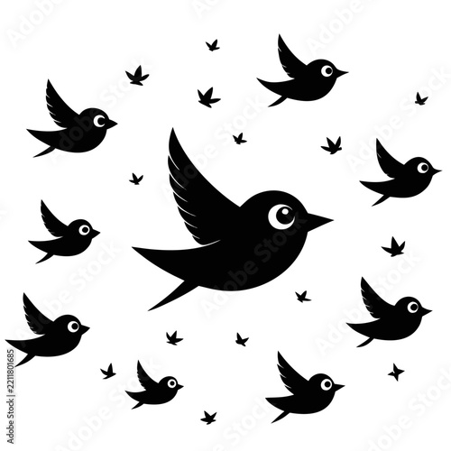 Minimalist Flying Birds Flock Silhouette on White Background – Elegant Nature Vector Illustration