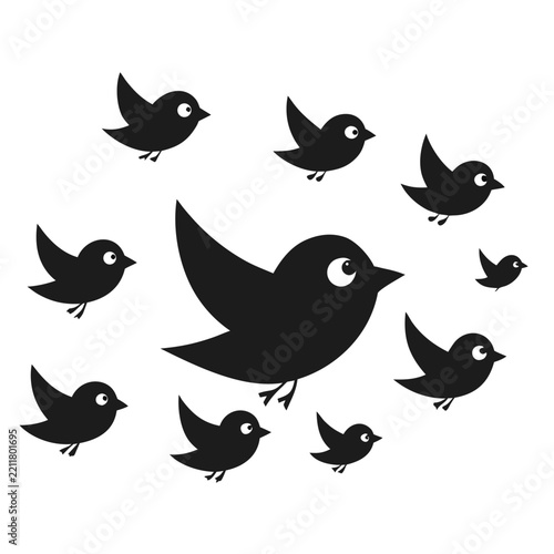 Minimalist Flying Birds Flock Silhouette on White Background – Elegant Nature Vector Illustration