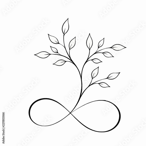 Black and white drawing of a branch with leaves vector illustration