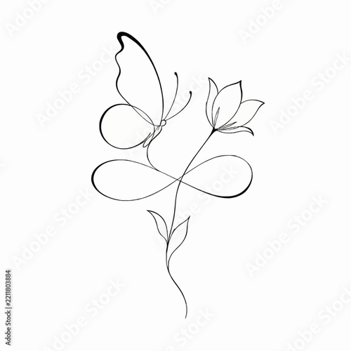 Black and white line drawing of a flower vector illustration