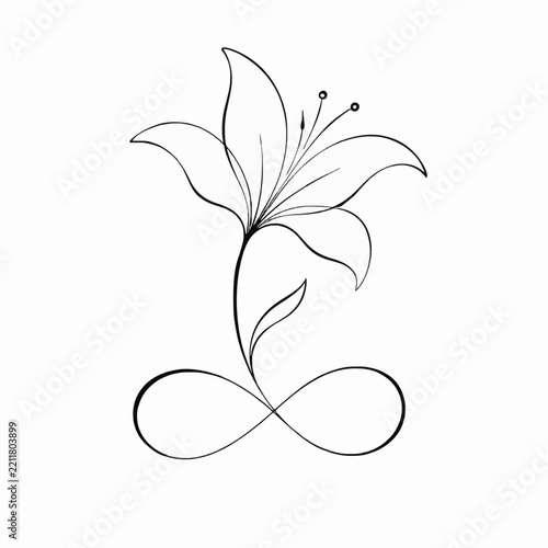 Black and white line drawing of a flower vector illustration