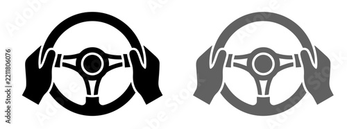 Hands holding a car steering wheel icon set Vector
