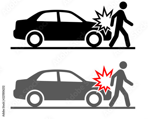 Car hitting a pedestrian icon showing a traffic accident road safety symbol Vector