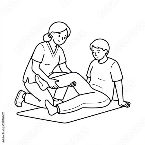 Physical therapist helping patient with leg stretch
