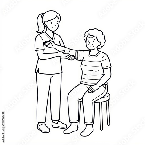 Nurse helping elderly woman with arm exercise