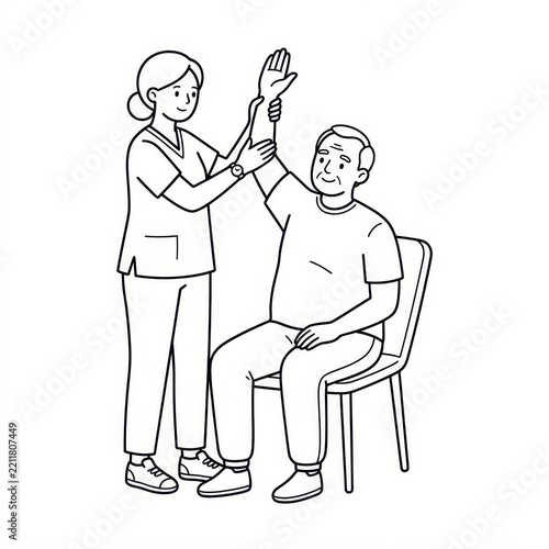 Physical therapy for elderly man with nurse