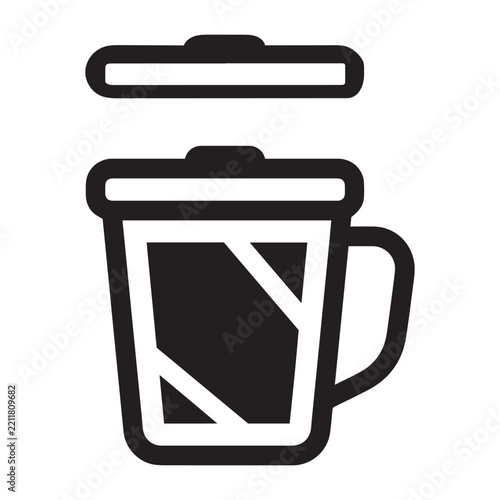 Camping mug black silhouette icon with separate lid for outdoor cooking and hot drinks.