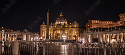 Panorama of St. Peter's Square, Colonnades, and Basilica at Night, Rome