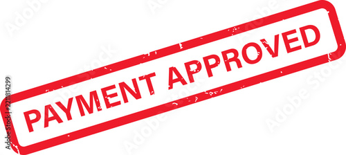A red rubber stamp with the text payment approved in a rectangular border on a white background de