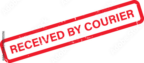 A red rubber stamp with the text received by courier inside a rectangular border on white