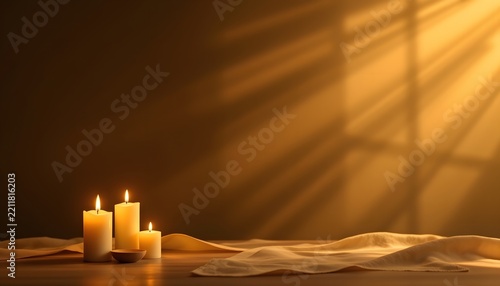 abstract candlelight memorial background with soft flowing golden light over a deep brown gradient, subtle warm glow, serene and dignified atmosphere, minimalist luxury style