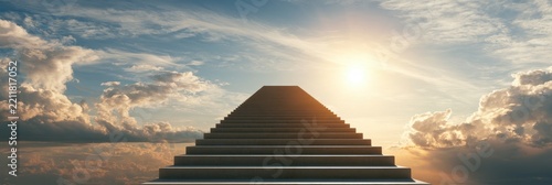 Stairway to Heaven Under a Radiant Sun and Dramatic Clouds