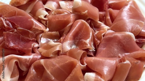 Spanish ham Jamon serrano close up, rotation